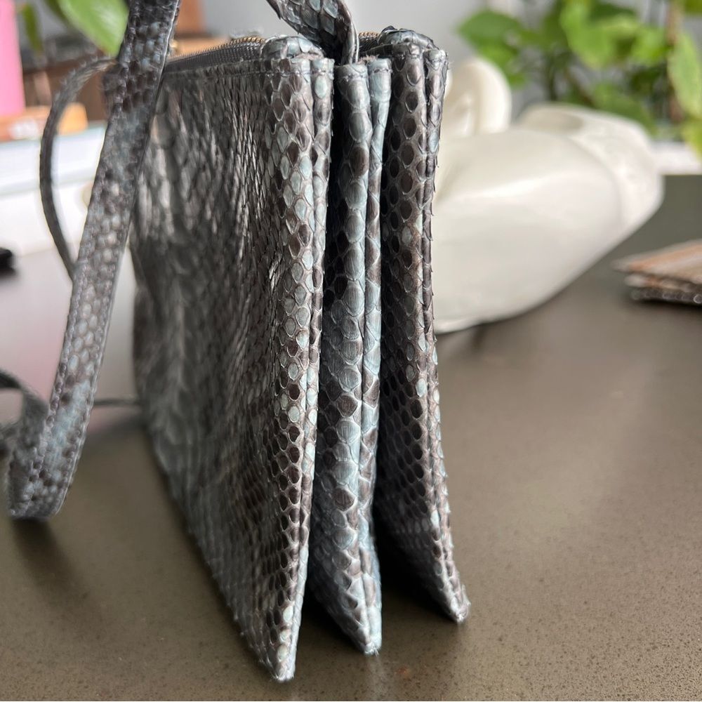 Gray Black Snakeskin python Leather Three-Compart… - image 3